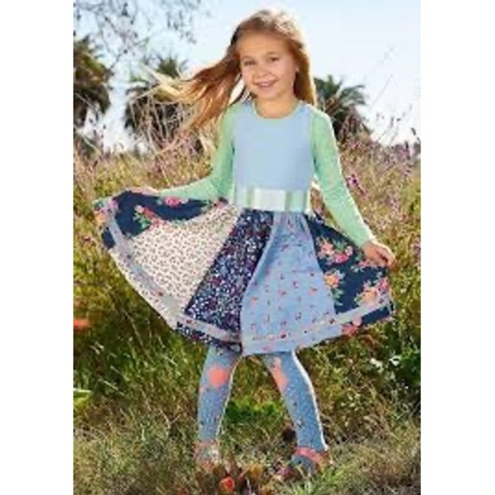 Matilda Jane Girls Blue Patchwork Floral Twirl Dress Sleeveless Size 4
